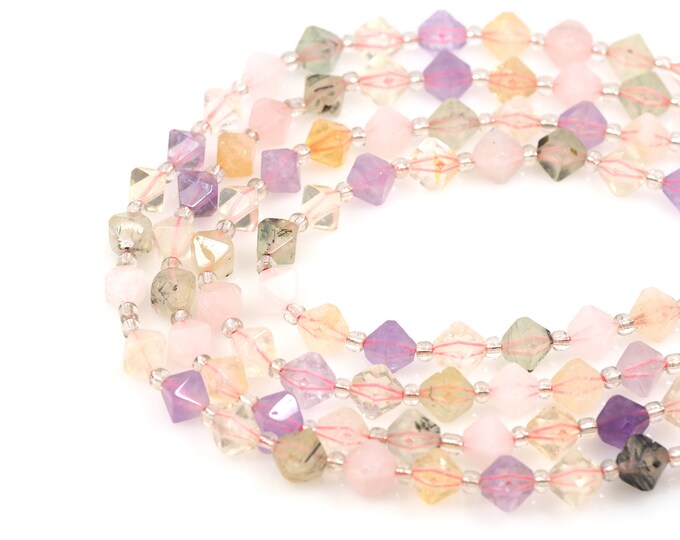 Light Colorful Gemstone Necklace, Faceted Diamond Gem Bead, Natural Stone Chain, Natural Stone Bead, DIY Bracelet Necklace Accessories, 10mm