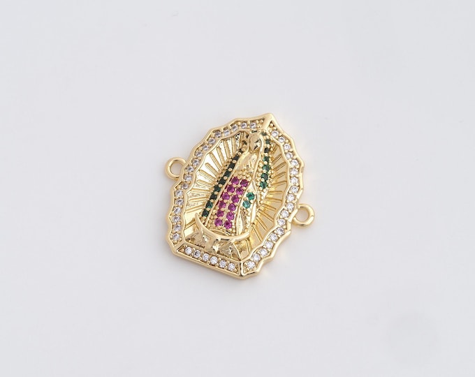 Micro-pavé CZ Religious Connector,18K Gold Filled Notre Dame Connector,Religious Charm,DIY Jewelry Accessories,19.7x21.3x3.7mm