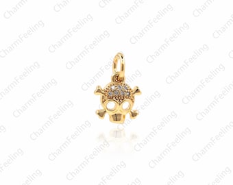 CZ Micro Pave Gothic Skull Hanger, CZ skelet charme kralen, Bracelet Skull Charm 13 ×9 ×2,8mm 1pcs