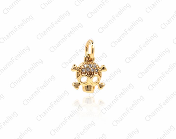 CZ Micro Pave Gothic Skull Pendant,CZ skeleton charm Beads,Bracelet Skull Charm 13 ×9 ×2.8mm  1pcs