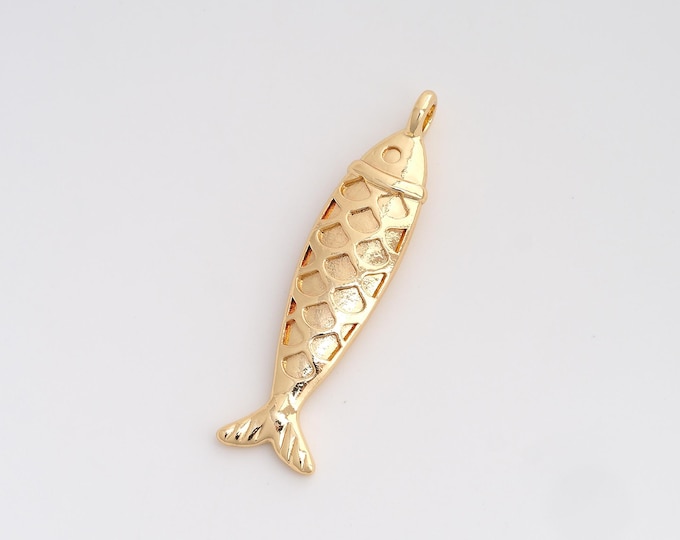 Fish Pendant,Marine Life Pendant,18K Gold Filled Fish Charm,DIY Jewelry Accessories,48x12.2x4.9mm