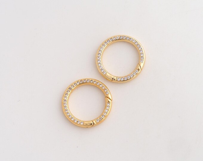 CZ Push Door Clasp, Spring Clasp, 18K Gold Filled Round Clasp, DIY Jewelry Making Supplies, 20.4x2.7mm