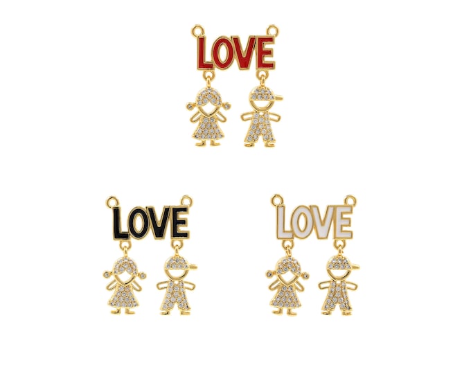 Couple Necklace, Love Necklace, 18K Gold Filled LOVE Pendant,Letter Pendant,Micropavé CZ Love Charm,DIY Jewelry Accessories 25x21x2.5mm