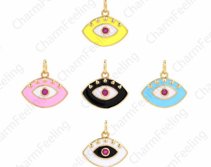 18K Gold Filled Unique Blue Eye Pendant, Enamel Eye Pendant,Round Eye Necklace,Eye Charm, DIY Jewelry Making Accessories 16x16x2mm