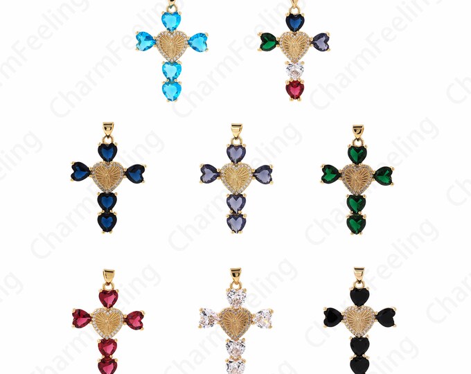 18K Gold Filled Cross Charm, Virgin Jewelry, Christian Pendant,Micropavé CZ Religious Charm, DIY Jewelry Supplies, 39.5x26x4.5mm