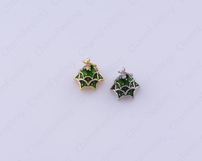 Christmas Tree Charm,Enamel Christmas Gift Charm, 18K Gold Filled Christmas Tree Pendant, Christmas Tree Necklace,14.6x9.8x9.8mm