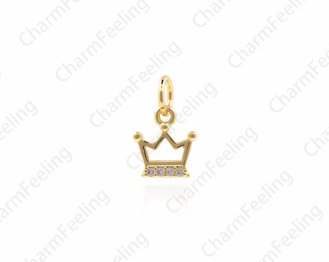 CZ Tiny Crown Necklace, Crown Pendant, Hollow Crown, Crown Charm, DIY Jewelry Making Accessories 12x7.8x1.3mm 1pcs