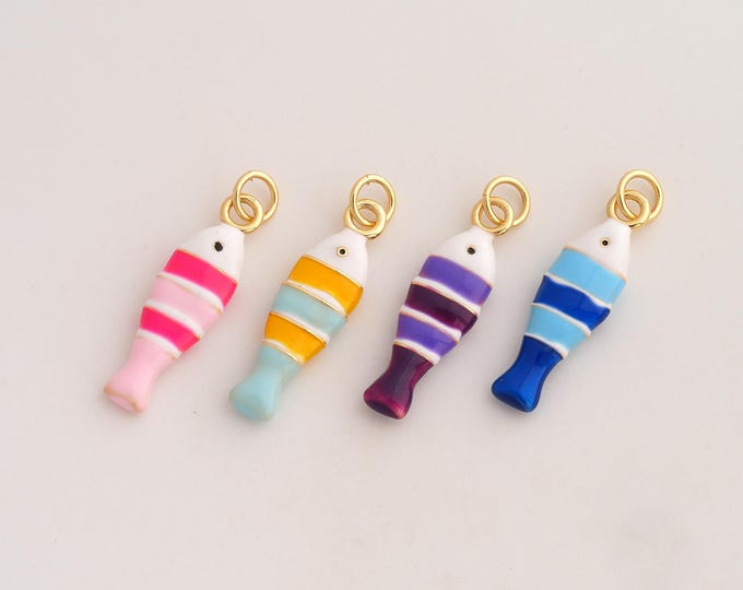 Enamel Fish Pendant,Marine Life Pendant,18K Gold Filled Fish Charm,DIY Jewelry Accessories,27x7x3.2mm