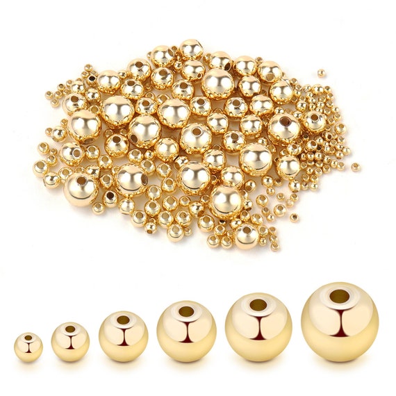 100 PCS,Gold Round Beads, 14K Gold Filled Spacer Round Beads, Gold Plated Beads, Gold Spacer Beads, DIY Bracelet Necklace Jewelry Making