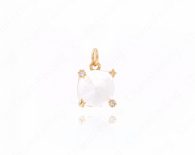 18K Gold Filled Rectangular Necklace, Gold Rectangular Charm, Micropaved CZ Bar Pendant, DIY Jewelry Accessories 15.7x10x7mm