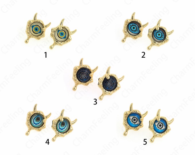 Devil's Eye Eye Earrings,Enamel Eye Earrings,18K Gold Filled Eye Earrings, Earring Pendant,Eye Studs, Gift For Her, 27.5x19.5x5.5mm