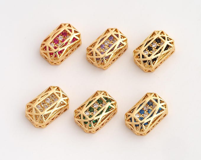 10 pcs 18K Gold Filled Gemstone Spacer Beads,Square Gemstone Beads,Square Beads,DIY Jewelry Supplies,10x14mm