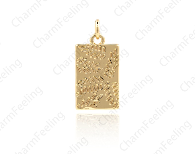 Rectangular Pendant, Rectangular Fallen Leaves Necklace, Gold-Plated Square Pendant, DIY Jewelry Making Accessories 23.3x11.2x1.5mm  1pcs