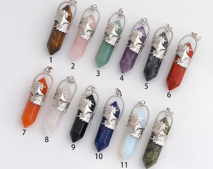 Natural Stone Pendant,Prismatic Gemstones Charms,Dainty Silver Charm,DIY Jewelry Accessories,54.4x14.7x4mm