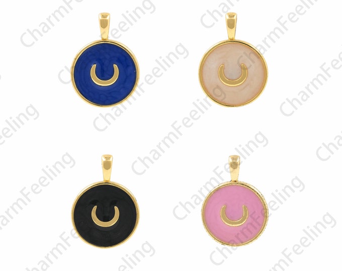 Enamel Moon, 18K Gold-Plated Enamel Crescent Pendant, Moon Charm, Enamel Charm, Enamel Crescent Necklace 17.5x24x2.7mm
