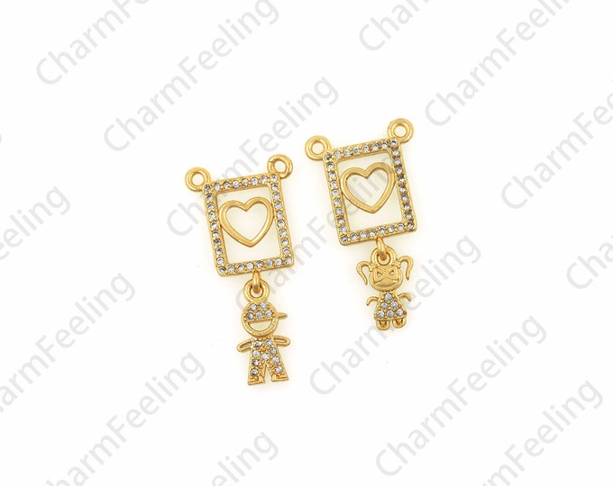 18K Gold Filled Love Necklace, Micropavé CZ Heart Pendant, Charm of Love, Heart Necklace, Boy Pendant, Girl Pendant,13.5x25x1.8mm