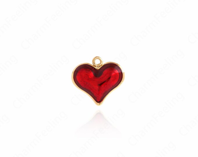 Enamel Heart Pendant, Heart Charm, Red Heart Charm, Heart Necklace, Enamel Charm, DIY Jewelry Making Accessories 18.6x20x6.2mm
