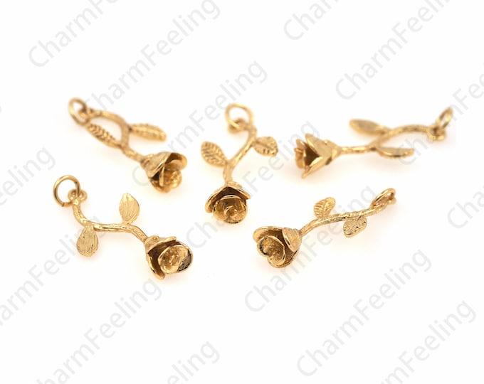 18K Gold Filled Rose Pendant, Rose Charm, Gold Rose Necklace, A Gift For Her,DIY Jewelry Making Accessories 28x13x6mm 1pcs