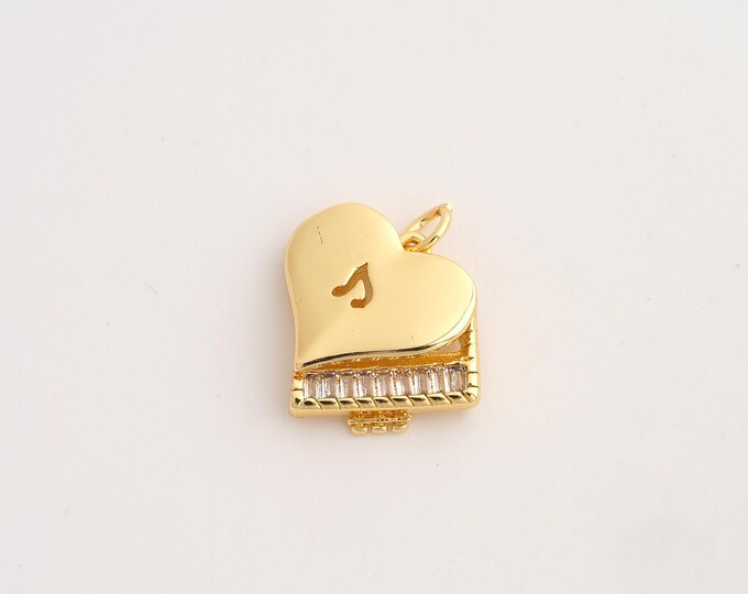 CZ Heart Piano Pendant,Musical Instrument Pendant,18K Gold Filled Piano Charm,DIY Jewelry Accessories,20.8x20x4mm