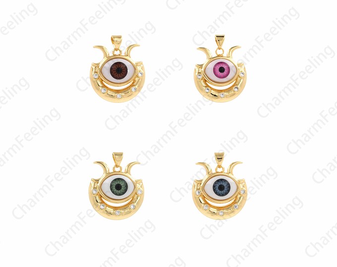 18K Gold Filling The Third Eye Charm,Enamel Charm,Micropavé CZ Eye Charm, ye Pendant,Beautiful Eye Necklace,22X25.5X7mm