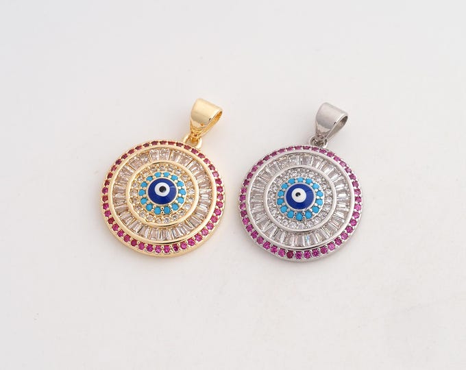 CZ Evil Eye Pendant,Enamel Devil Eye Pendant,18K Gold Filled Round Eye Charm,DIY Jewelry Accessories,23.7x17.3x3.3mm