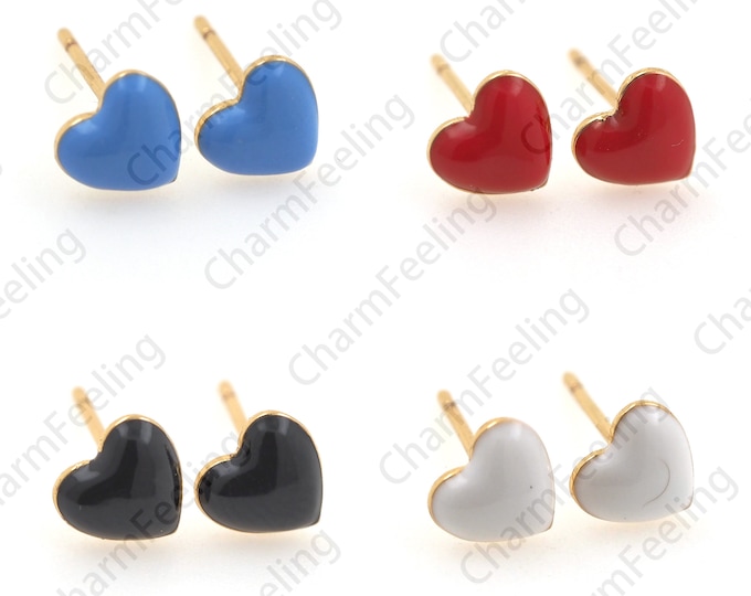18K Gold Filled Heart Earrings, Love Earrings, Love Charm, Enamel Love Earrings, Enamel Love Earrings, Enamel Charm, 1 pair