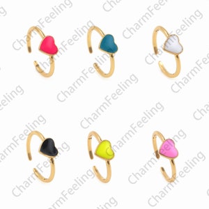 Enamel Engagement Ring, Heart-Shaped Ring, 18K Gold Filled Love Ring, Enamel Ring Jewelry, Gold Open Ring, Adjustable Ring, Gift For Her