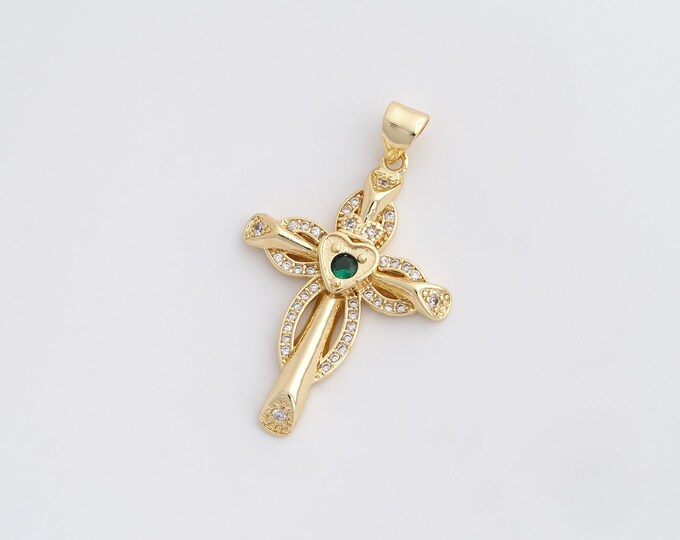 18K Gold Filled Cross Pendant,Religious Charm,Cross Charm,Christian Charm,Micropavé CZ Cross Necklace,DIY Jewelry Accessories,36.2x22x3.7mm