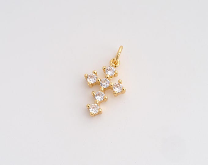 CZ Cross Pendant,Religion Pendant,18K Gold Filled Christian Charm,DIY Jewelry Accessories,19.5x11.2x3mm
