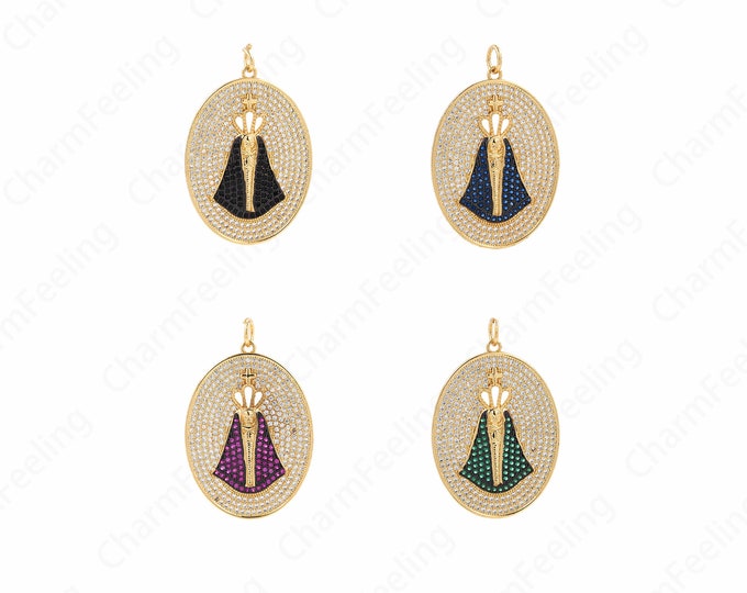 Virgin Guadalupe Medallion Pendant, 18K Gold Filled With The Charm Of The Virgin Mary, Religious Jewelry 41.5x27x2.5mm
