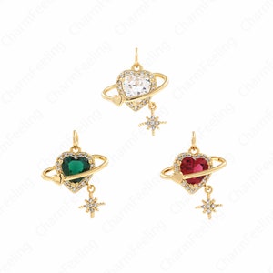 18K Gold Filled Planet Charm,Heart Pendant, Micropavé CZ Saturn Charm, Saturn Necklace, DIY Jewelry Accessories, 22x17x5.5mm