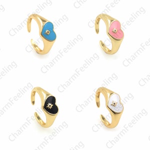 Chevalière en émail rempli d’or 18K, anneau d’étoile, anneau de bonne chance, pendentif étoile, anneau ouvert d’or, anneau réglable, anneau Polaris