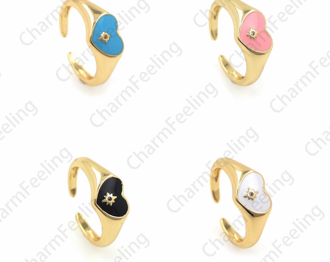 18K Gold Filled Enamel Signet Ring, Star Ring, Good Luck Ring, Star Pendant, Golden Open Ring, Adjustable Ring, Polaris Ring