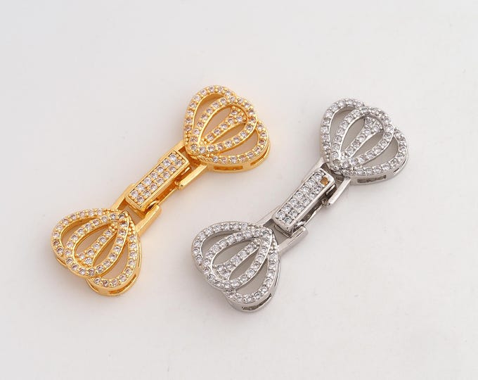 CZ Openable Clasp, Snap Clasp, 18K Gold Filled Heart Clasp, DIY Jewelry Making Supplies, 34.6x13.5x4mm