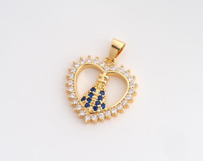 CZ Heart Pope Pendant,Religious Pendant,18K Gold Filled Christian Charm,DIY Jewelry Accessories,27.5x21.5x3.4mm