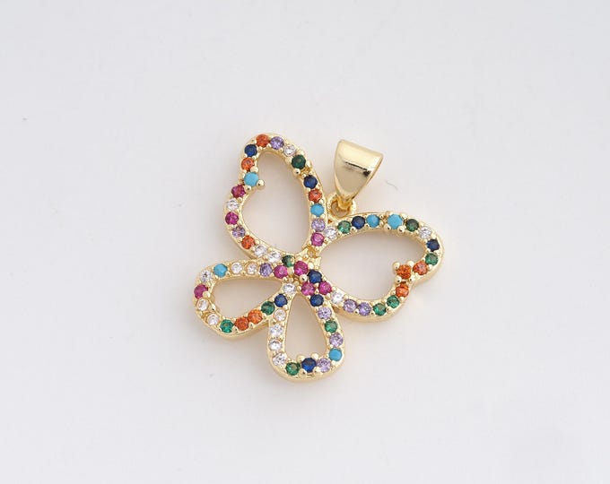 Animal Charm,MicroPave  CZ Butterfly Necklace, Butterfly Charm, Butterfly Pendant, DIY Jewelry Making Accessories 21x20x2.3mm