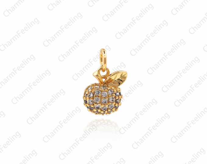 CZ micro Pave Tiny Apply Necklace，CZ Gold Apple，Gold Fruit Pendant 11 ×7.5 ×3.2mm  1pcs