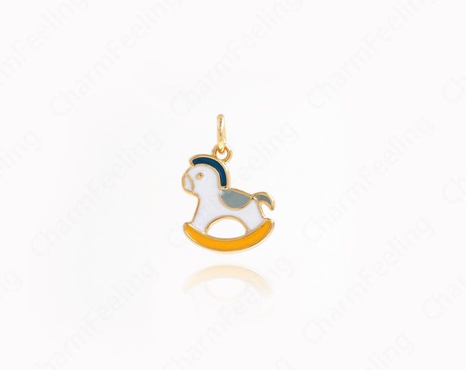 Horse Necklace,18K Gold Filled Wooden Horse Charm,Enamel Toy Pendant, DIY Jewelry Supplies, 16.6x11.6x1.7mm