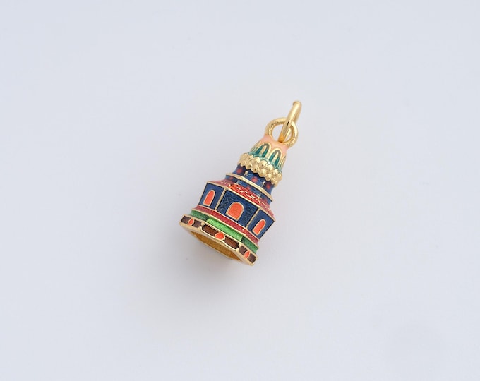 Enamel Tower Pendant,18K Gold Filled Tower Necklace,Enamel Charms,DIY Jewelry Supplies,18.5x8.5mm