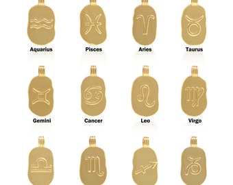 Zodiac Pendant, 18K Gold Filled Zodiac Necklace, Zodiac Charm, Rectangle Charm, Constellation Charm, DIY Jewelry Accessories, 24x13x1.7mm