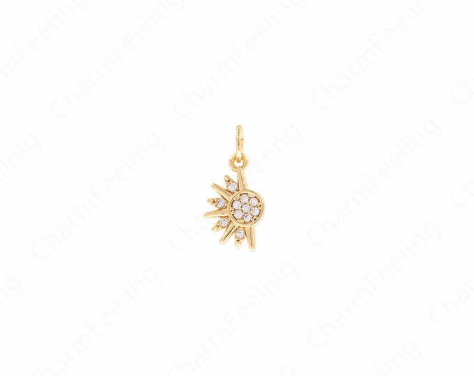 Sun Pendant, Micropavé CZ Flower Pendant, Sunflower Necklace, 18K Gold Filled Sun Charm, DIY Jewelry Supplies, 16.5x8x1.3mm
