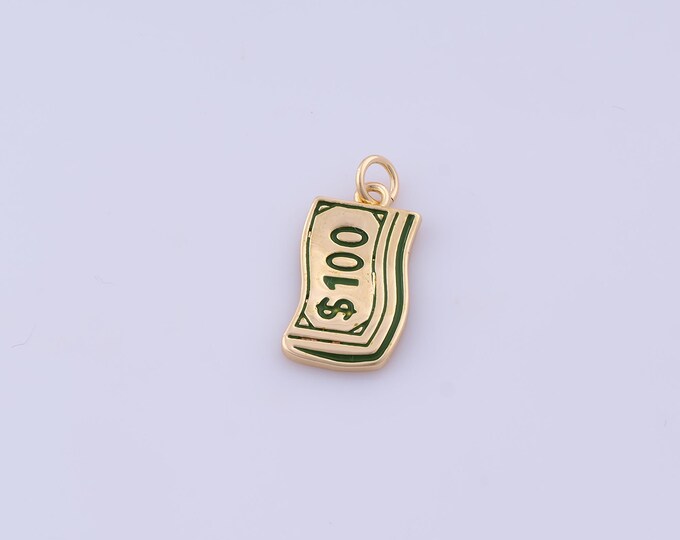 Enamel Dollars Charm,18K Gold Filled Money Pendant,Dollars Pendant,DIY Jewelry Making Accessories,22.3x10.2x2mm
