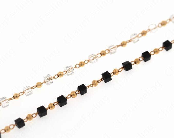 Gemstone Chain, Micropavé CZ Square Chain, 18K Gold Filled Beaded Chain, Zircon Chain, DIY Bracelet Necklace Supplies, 2.7mm