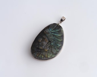 Natural Stone Pendant,Chief Gemstones Charms,Native American Head Charm,DIY Jewelry Accessories,51.7x28.8x11.7mm