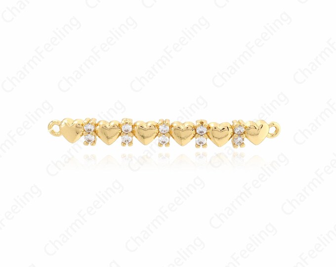 Micropaved CZ Love Charm,Bar Love Connector,18K Gold Filled Heart Connector,Heart Charm,DIY Bracelet Necklace Accessories,44.3x5.3x4mm