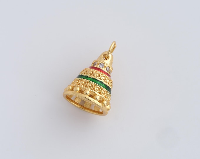 Enamel Bell Pendant Bell Jewelry Small Bell Charms Christmas 18K Gold Filled Bell Charm,DIY Jewelry Supplies,19x12.4mm