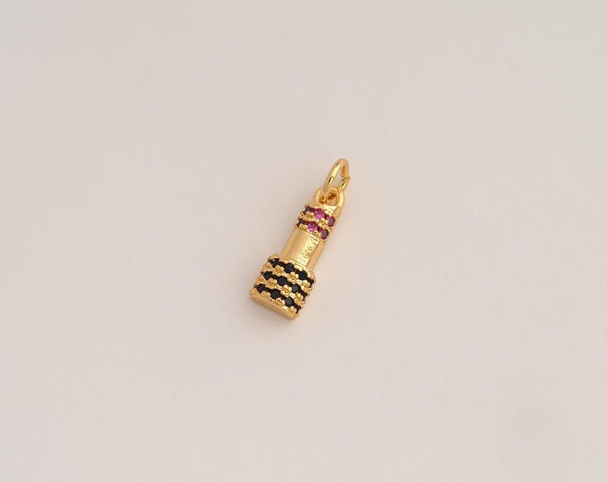 CZ Lipstick Pendant,Lipstick Pendant,18K Gold Filled Lipstick Charm,DIY Jewelry Accessories,17.5x5.2x3.5mm