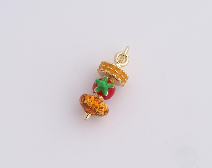 Grilled Skewer Pendant,18K Gold filled Barbecue Charms,Mushroom Charms,DIY Jewelry Supplies,22.5x8x8mm