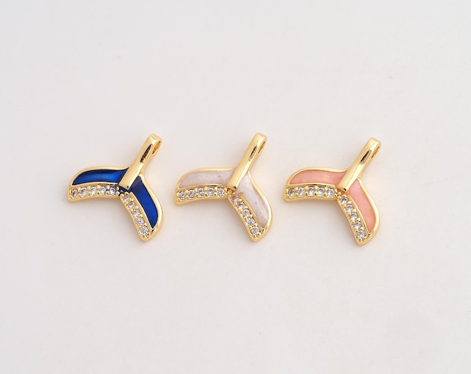 CZ Fishtail Pendant,Enamel Fishtail Pendant,18K Gold Filled Fishtail Charm,DIY Jewelry Accessories,14x14.2x2.2mm