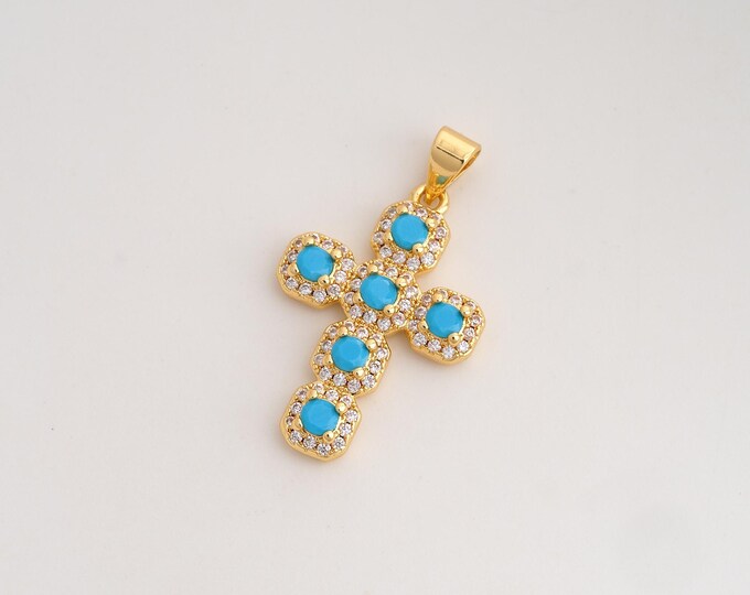CZ Cross Pendant,Religious Pendant,18K Gold Filled Christian Charm,DIY Jewelry Accessories,29.7x17.4x3.3mm